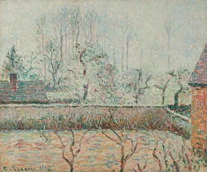 Landschaft mit Häusern und Gartenmauer, Frost und Nebel (1892)